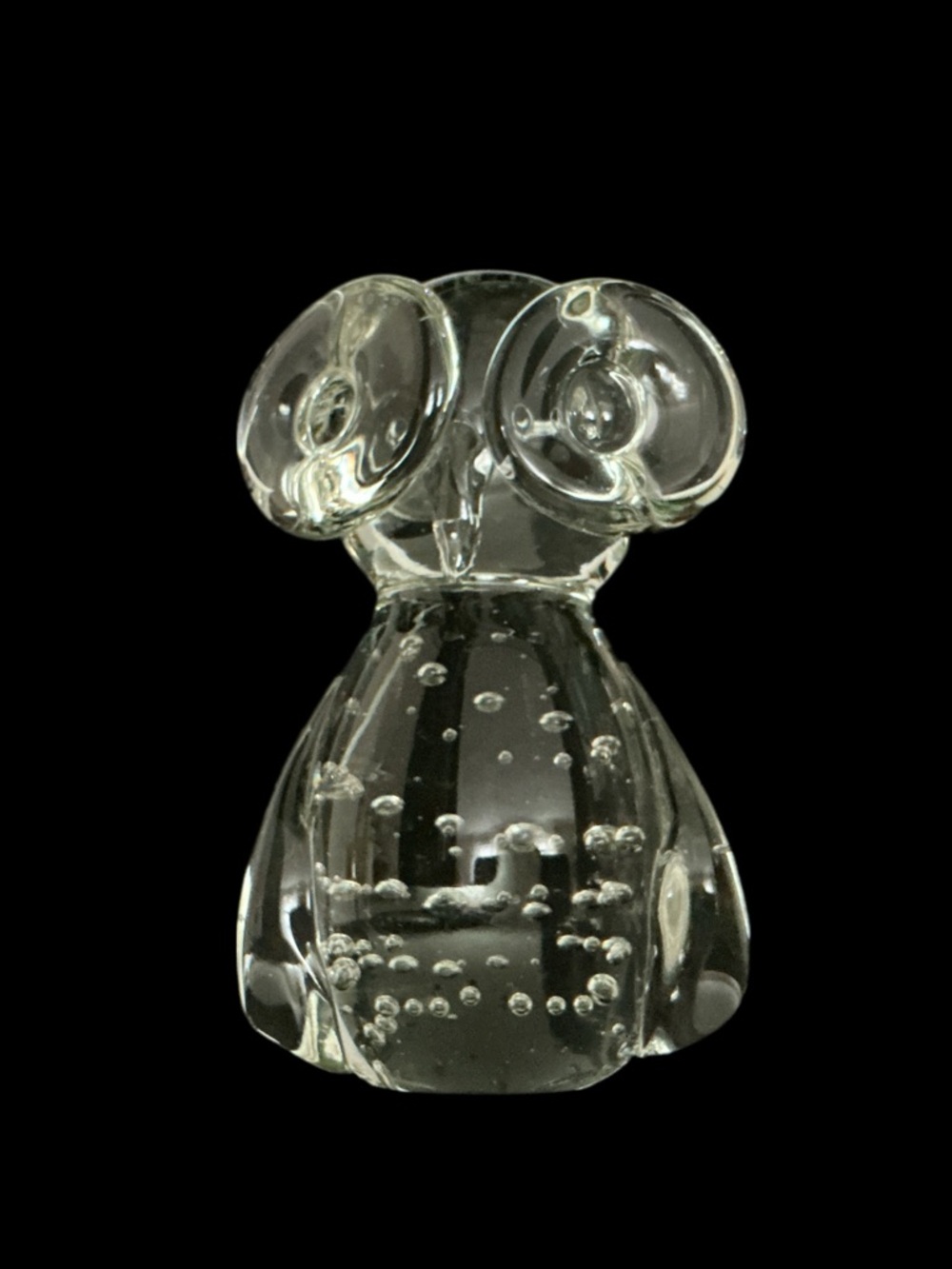 Glass Owl Figurine Clear Crystal with Bubble Accents Brullicante